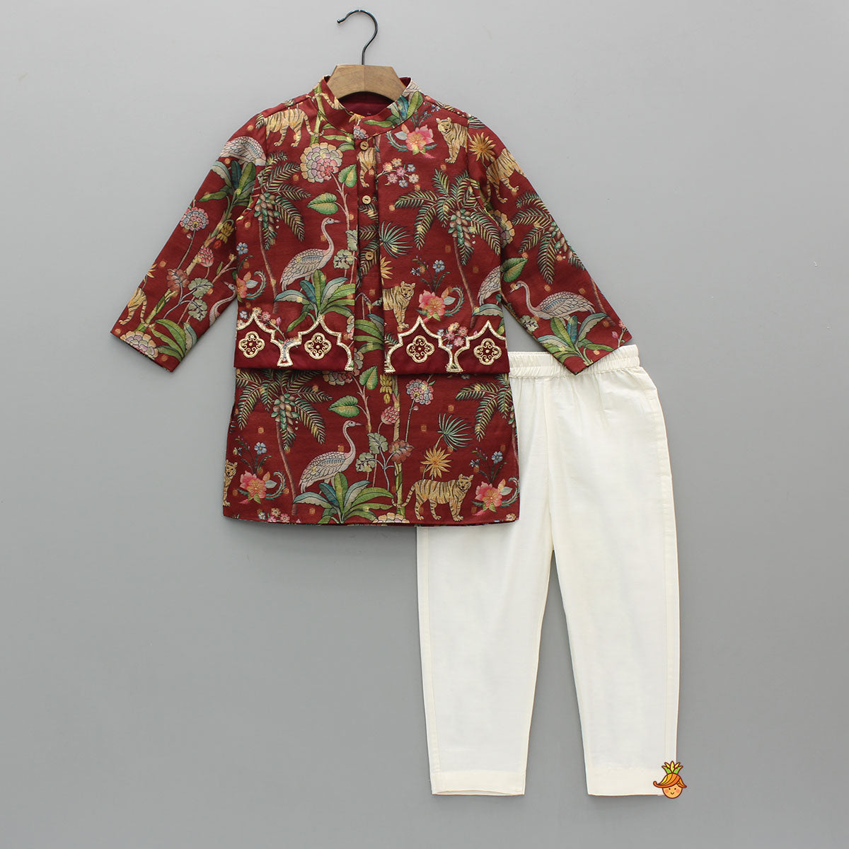 Jungle Printed Jacket Style Elegant Kurta With Pyjama