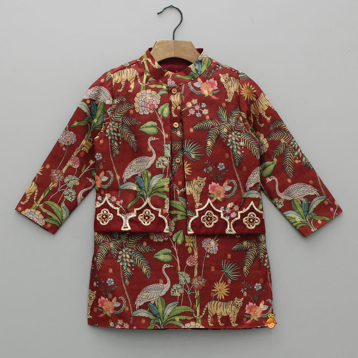 Jungle Printed Jacket Style Elegant Kurta With Pyjama