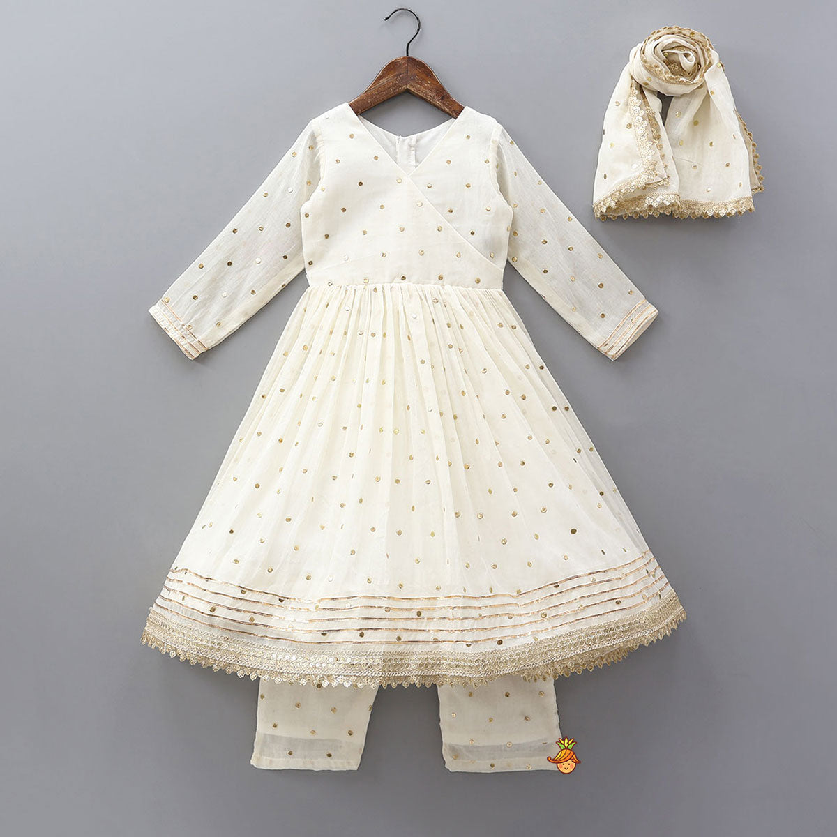 V-Neck Angarkha-Style Anarkali With Pant And Matching Dupatta