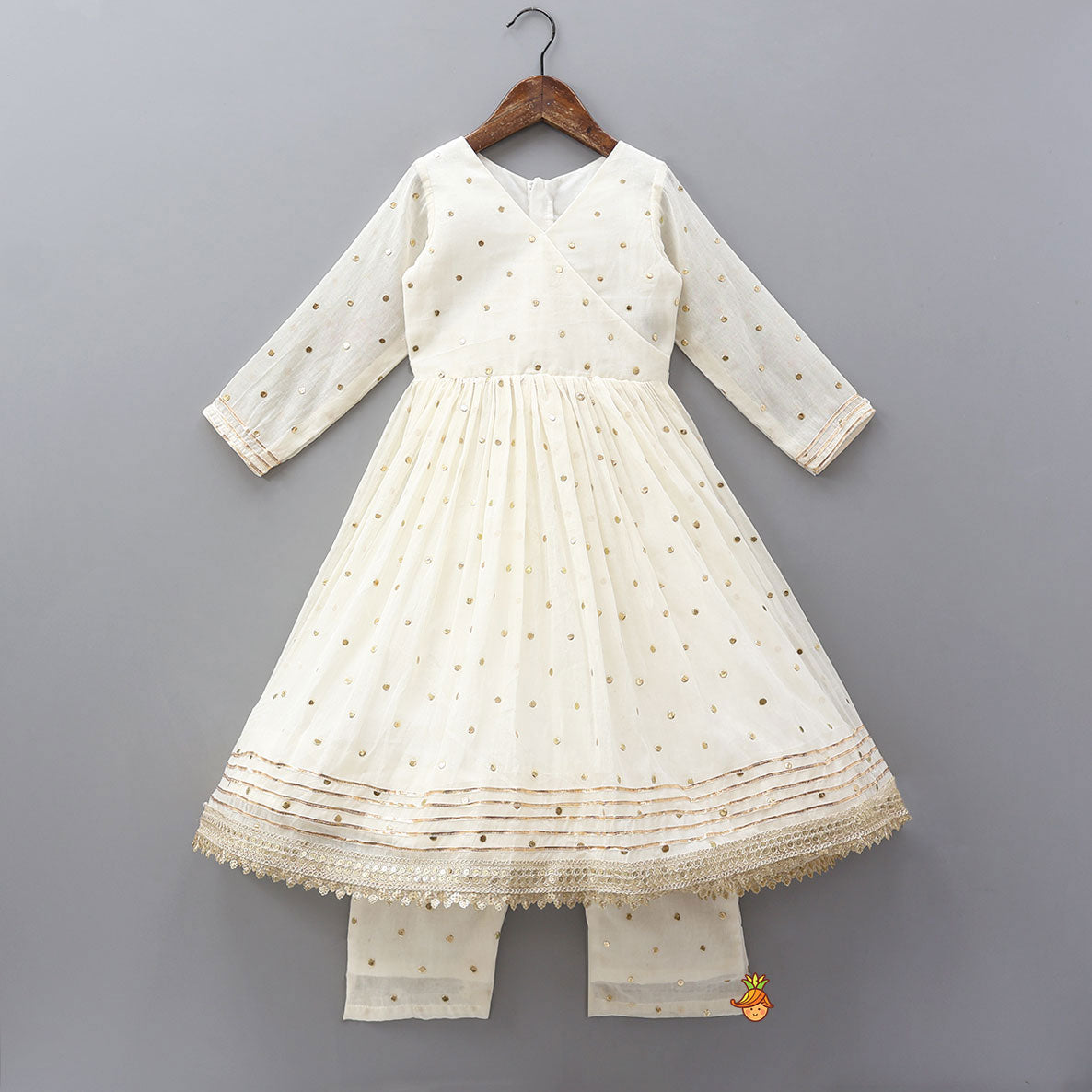 V-Neck Angarkha-Style Anarkali With Pant And Matching Dupatta