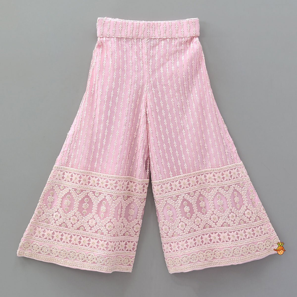 Curved Hem Top And Palazzo With Net Dupatta