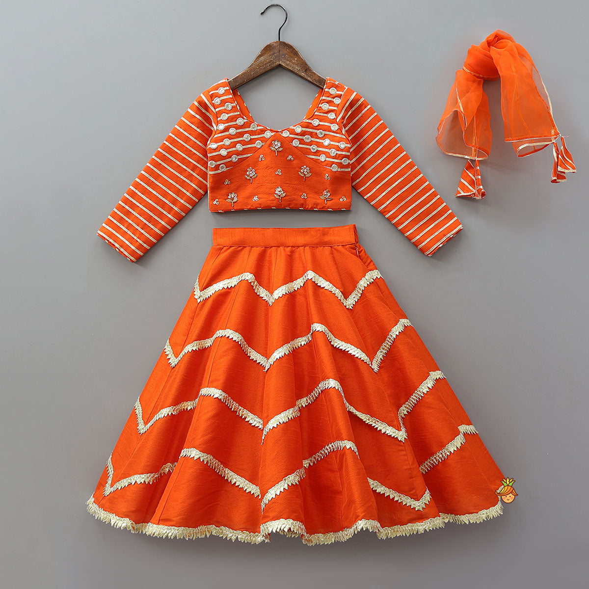 Stunning Gota Lace Detail Top And Lehenga With Matching Dupatta