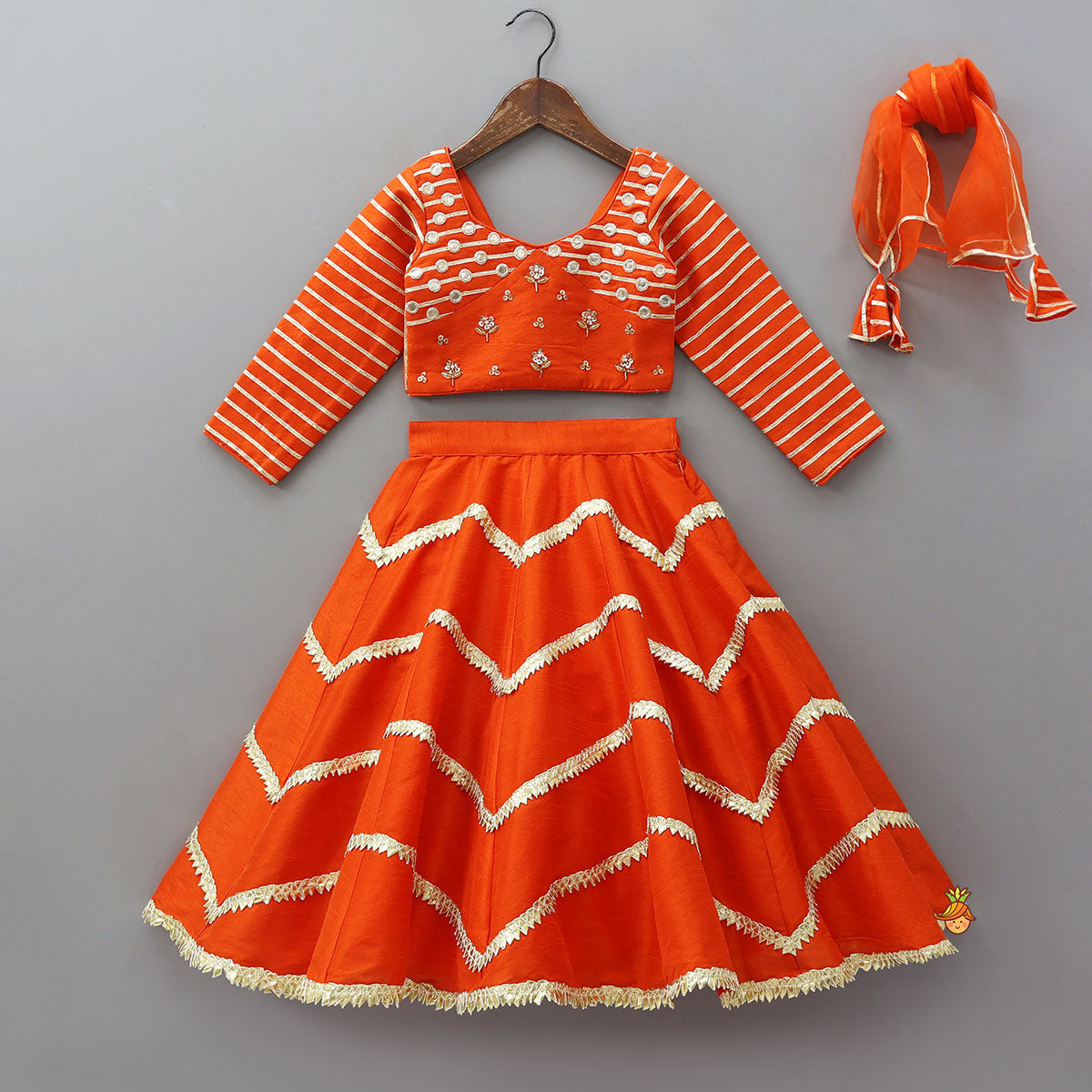 Stunning Gota Lace Detail Top And Lehenga With Matching Dupatta