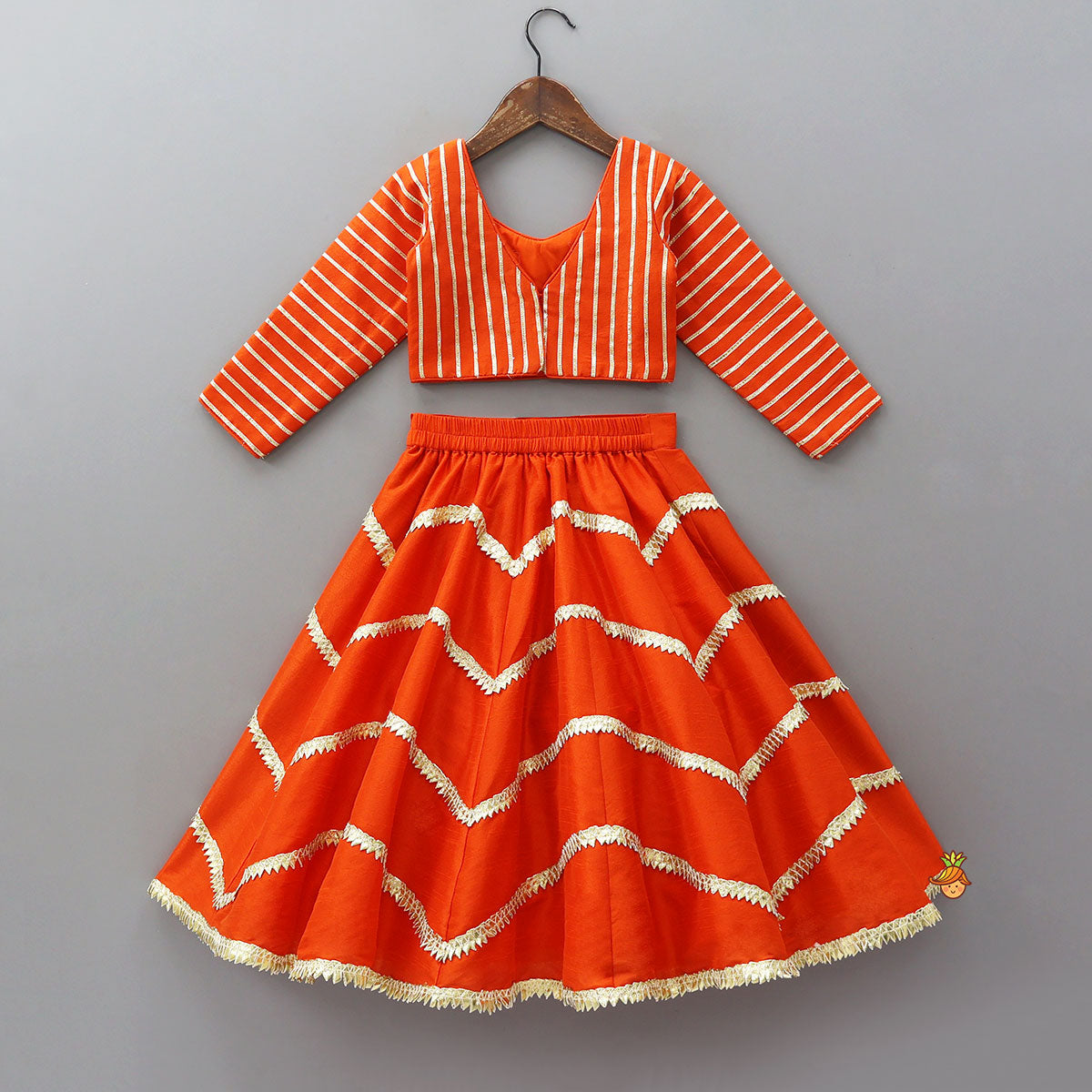 Stunning Gota Lace Detail Top And Lehenga With Matching Dupatta