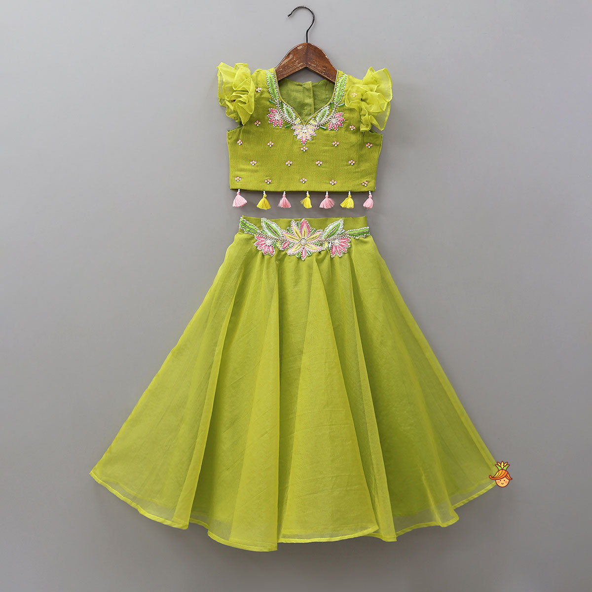 Charming Fringed Shiny Top And Lehenga