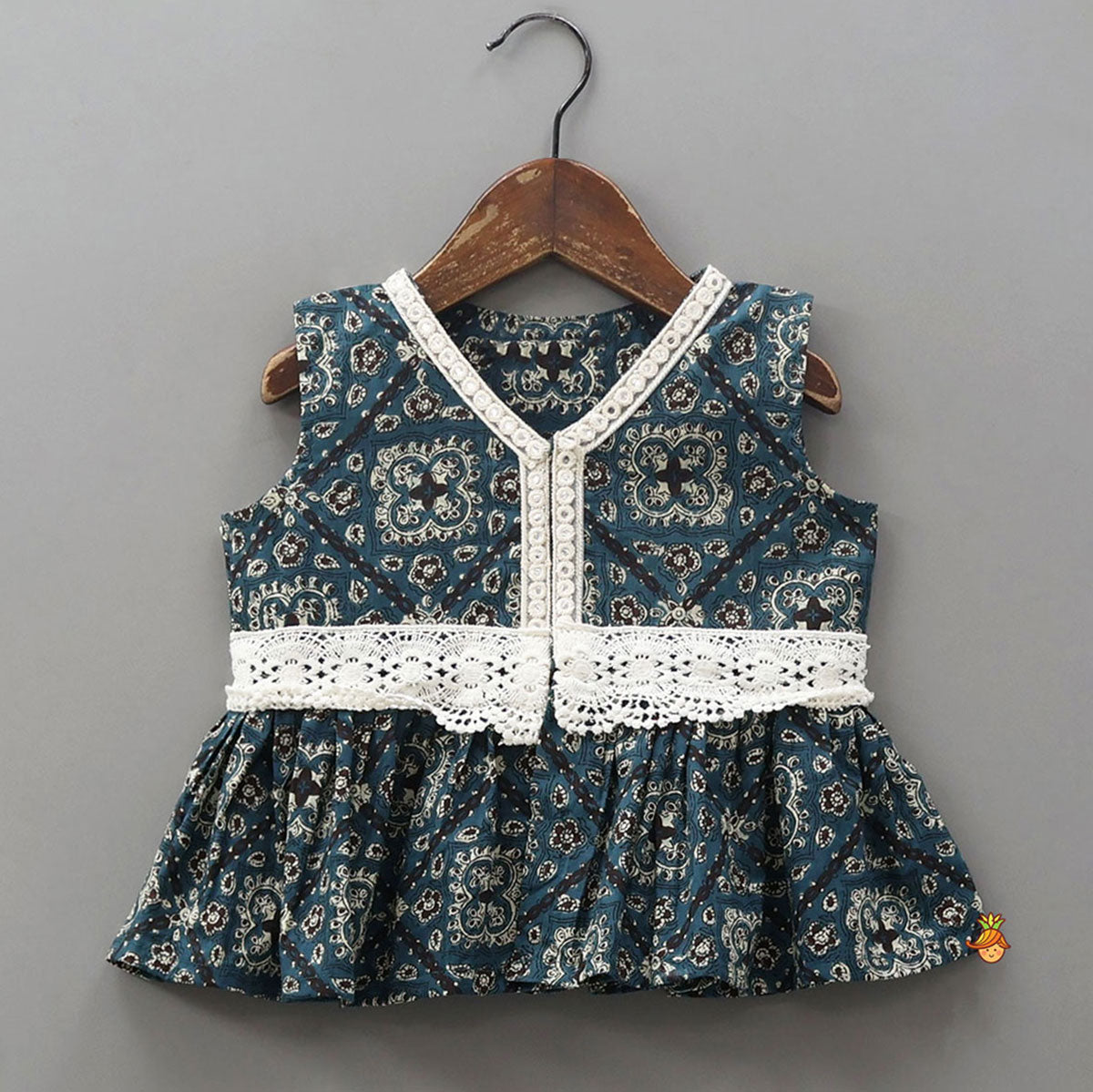 Lace Work Printed Top And Flared Palazzo