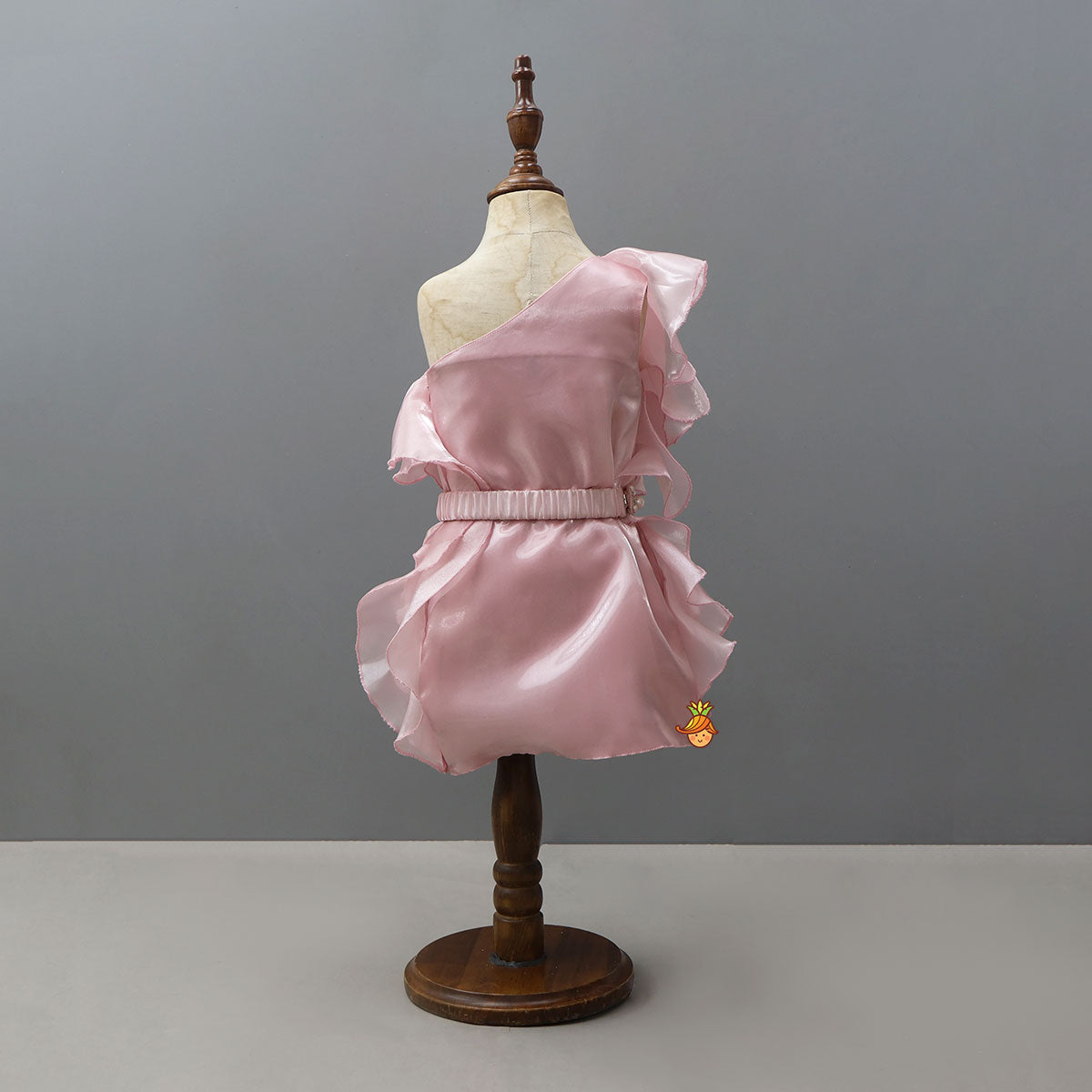 Shimmery Ruffle Dress With Waist Belt