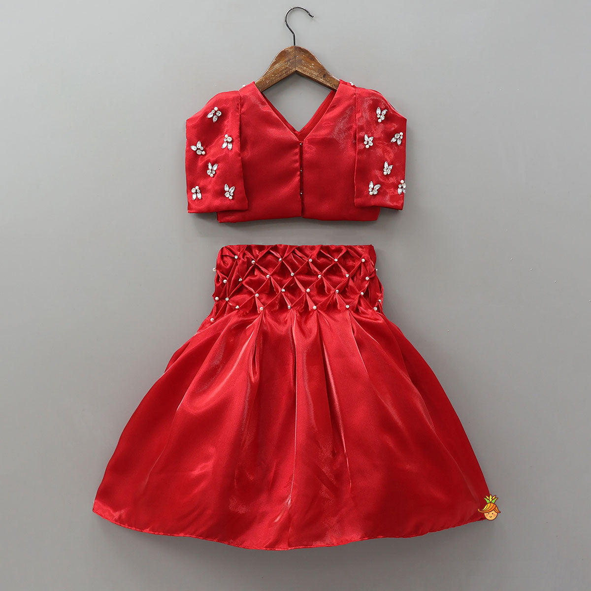 Stylish Sheen Top With Checks-Design Lehenga