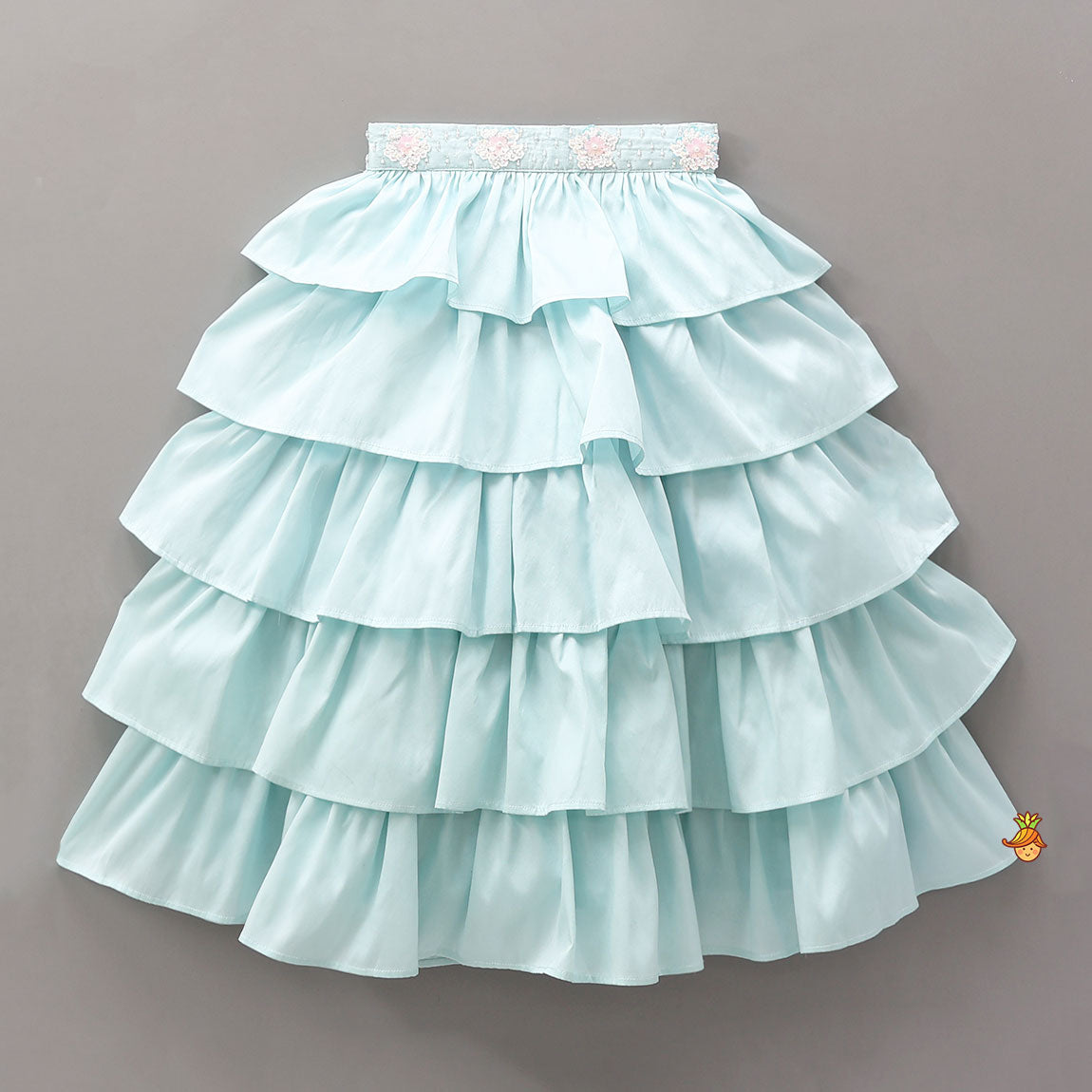 Elegant Strappy Shiny Top With Multi-Layered Lehenga