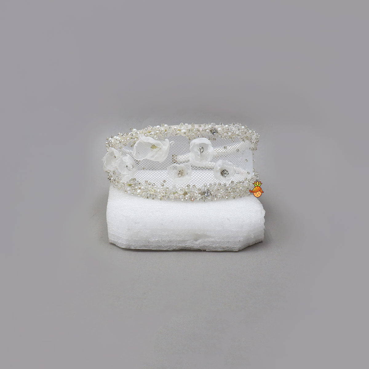 Gorgeous Net Hair Band With Fabric Flower Embellishments