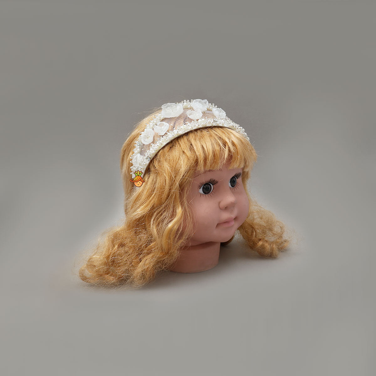 Gorgeous Net Hair Band With Fabric Flower Embellishments