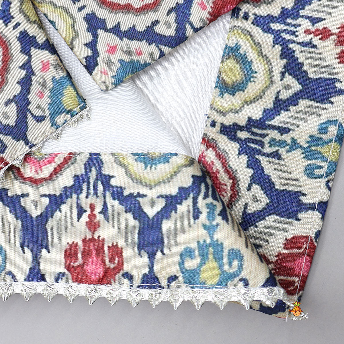 Curved Hem Kurta With Printed Jacket And Pyjama