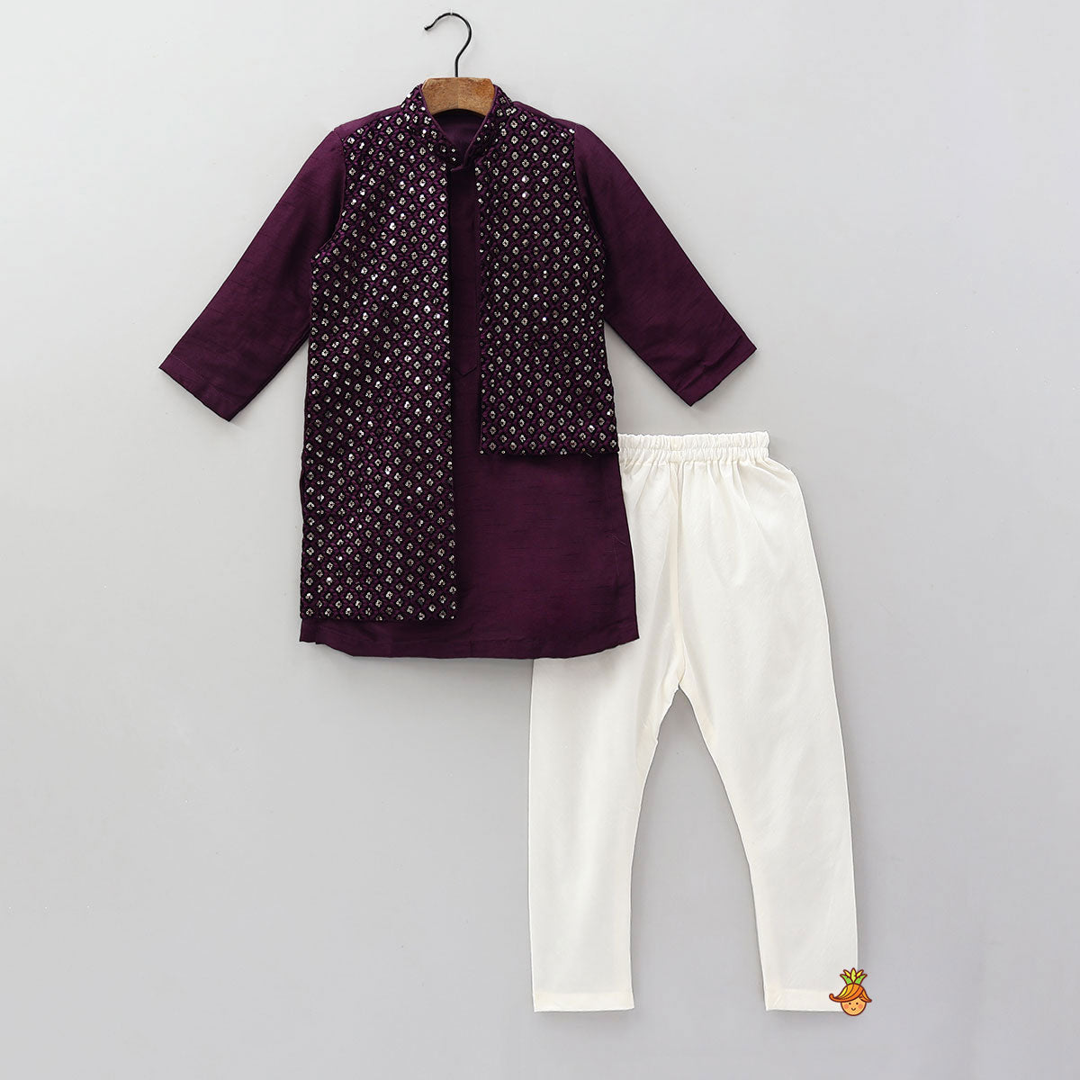 Sequin-Embroidered Flap Ethnic Kurta With Churidar