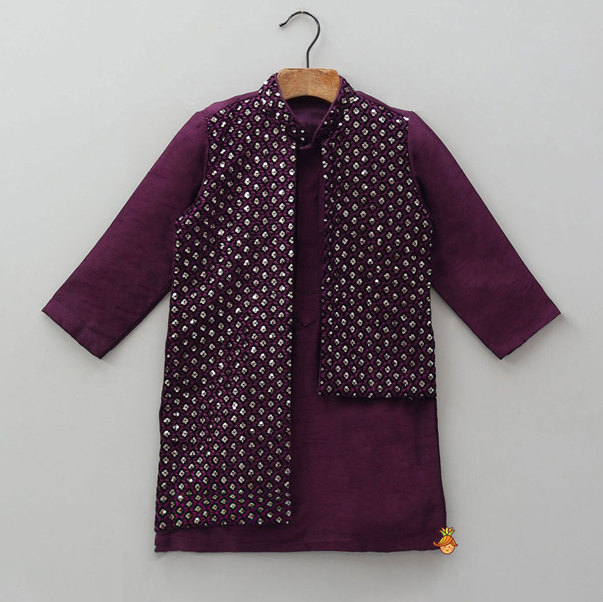 Sequin-Embroidered Flap Ethnic Kurta With Churidar