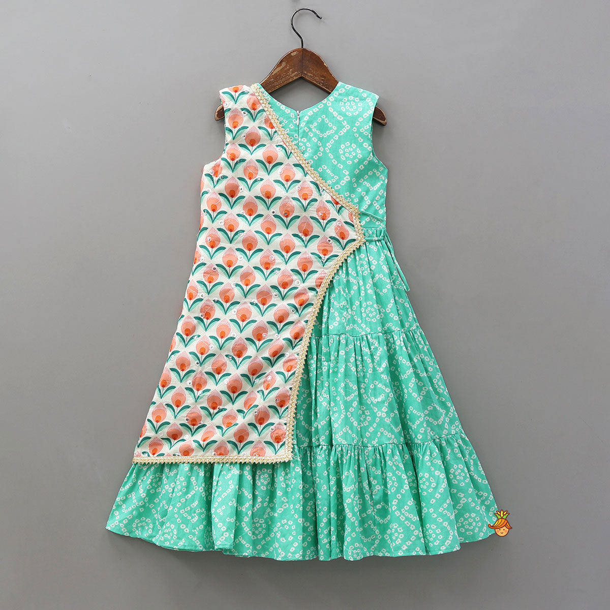 Bandhani Printed Kurti With One-Sided Flap