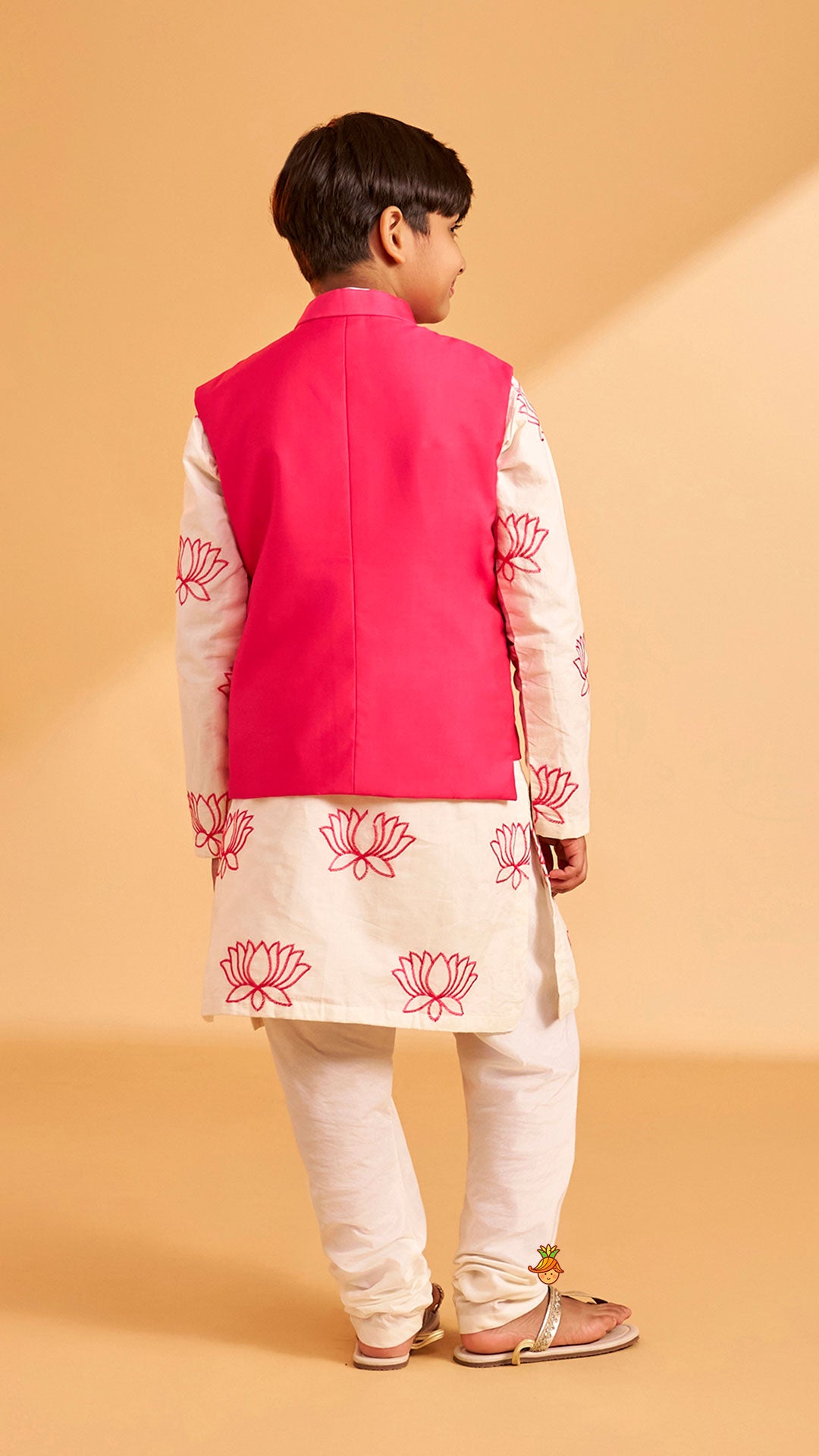 Lotus Motif Embroidered Kurta With Contrasting Jacket And Churidar