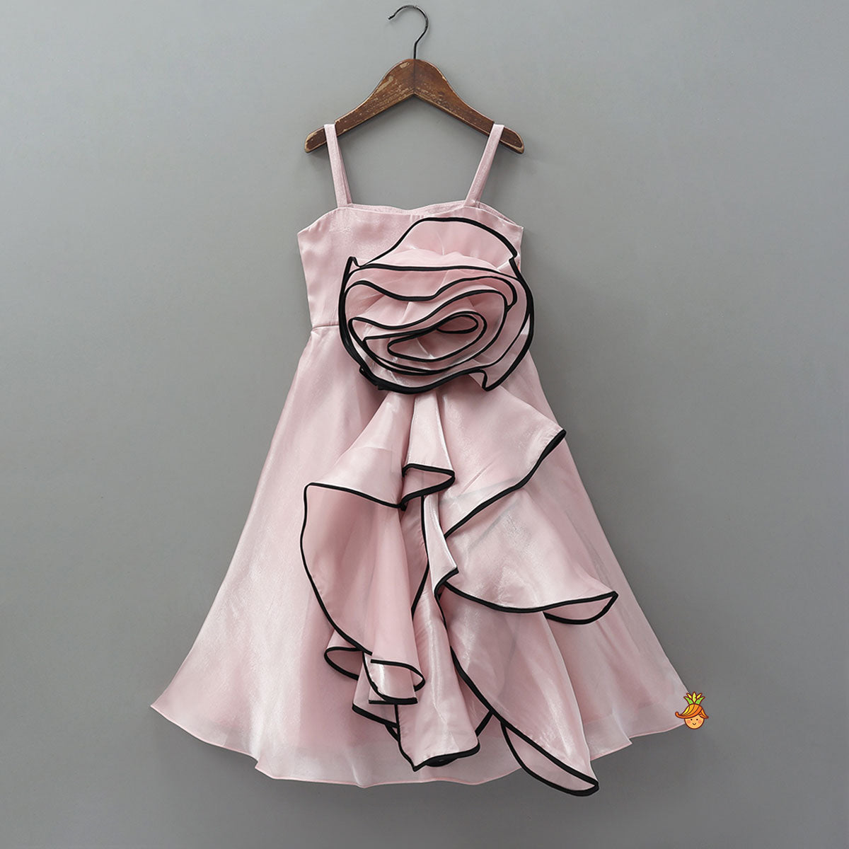 Stylish Sheen Gown With Fabric Flower Enhancement