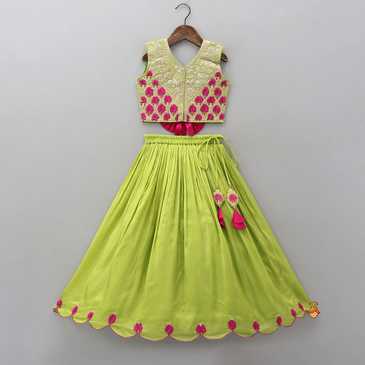 Front-Open Zari Embroidered Top And Lehenga