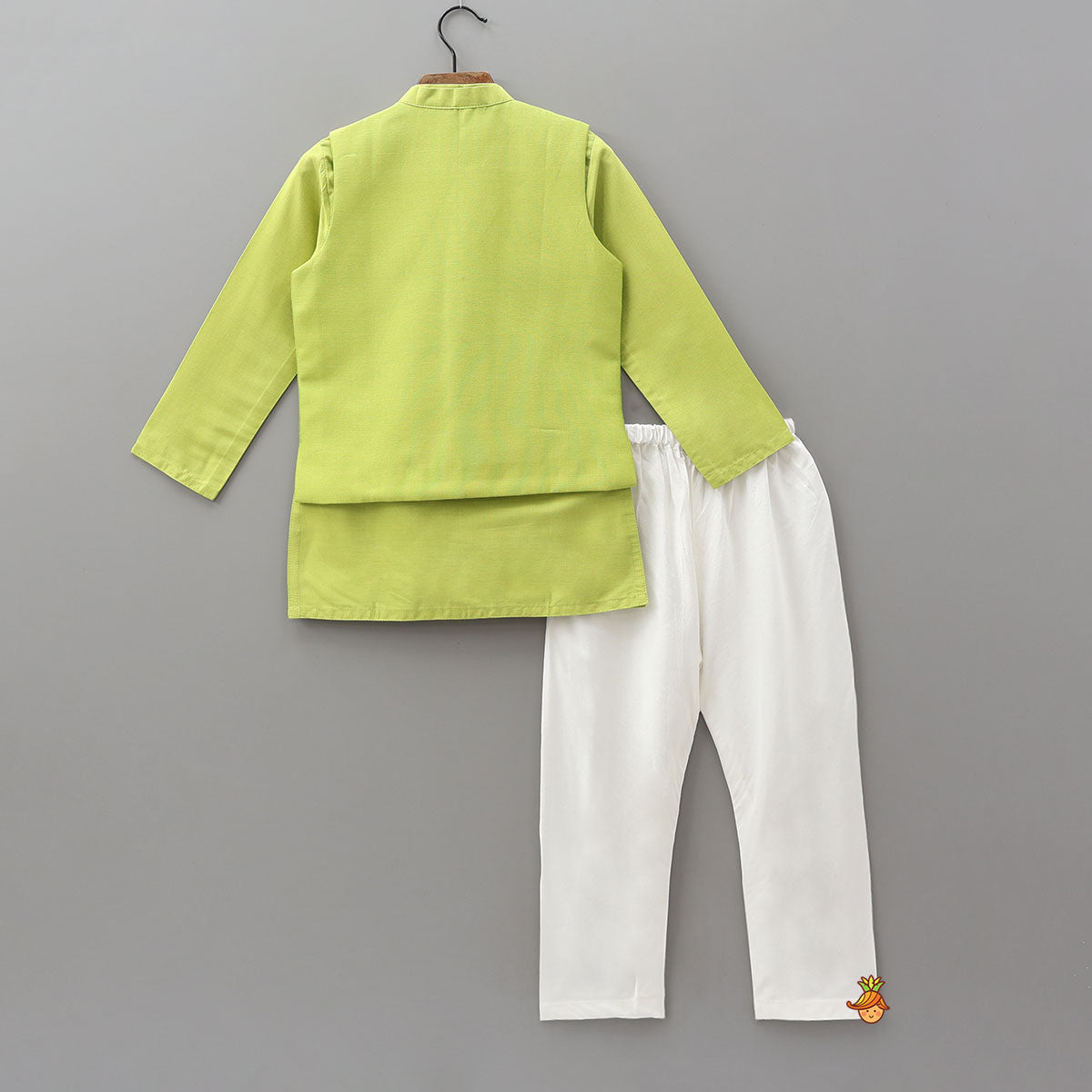 Cotton Silk Kurta With Embroidered Jacket And Pyjama