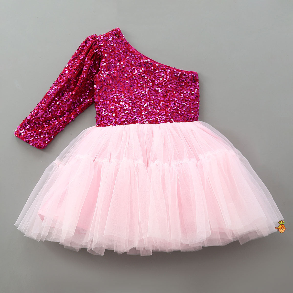 One Shoulder Sequined Net Dress