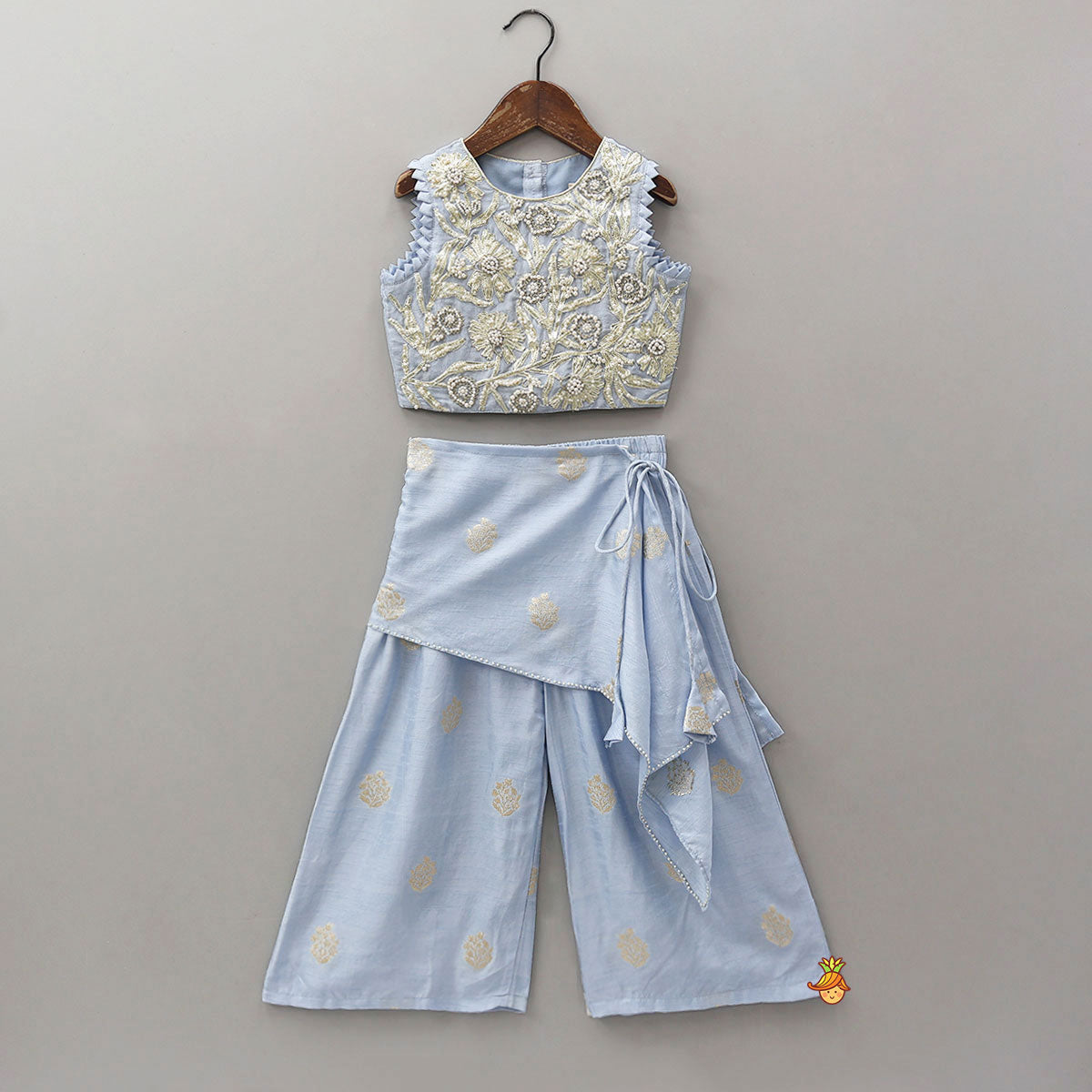 Gota Work Top And Drape-Style Palazzo