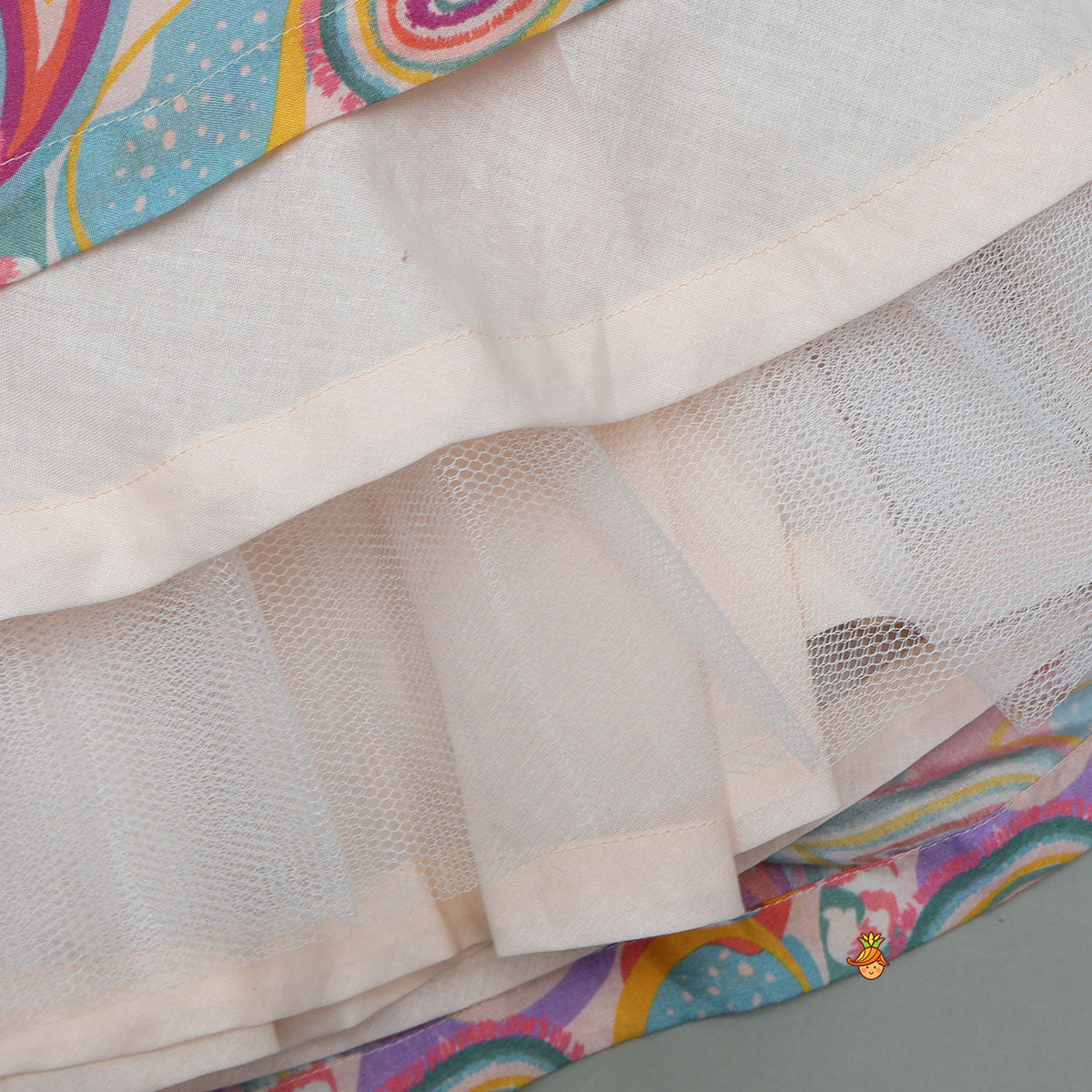 Faux Mirror Work Strappy Top And Printed Lehenga