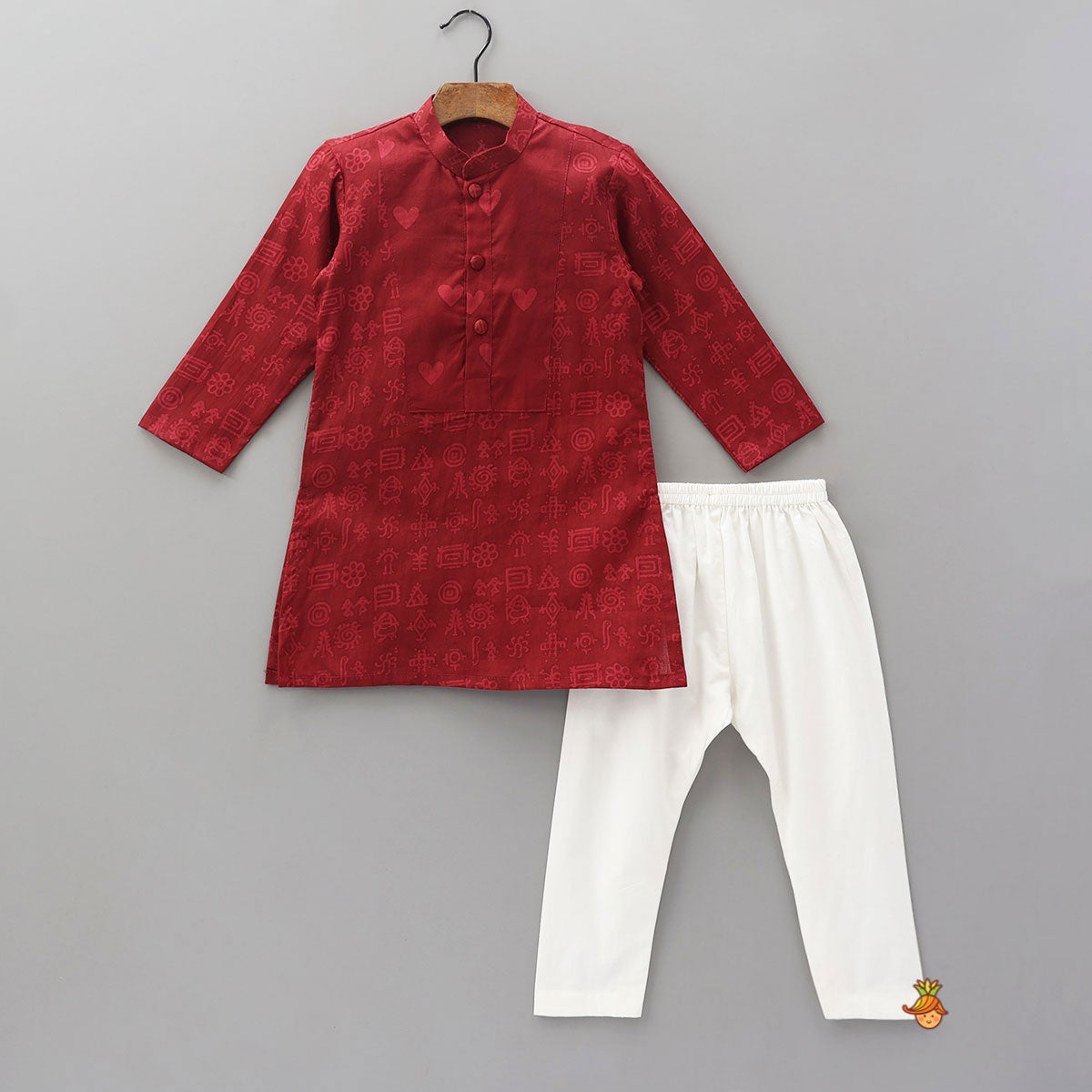 Heart-Shaped Printed Yoke Cotton Kurta With Pyjama