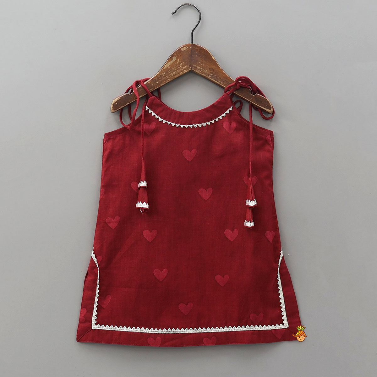 Heart Printed Strappy Kurti And Layered Sharara With Matching Dupatta