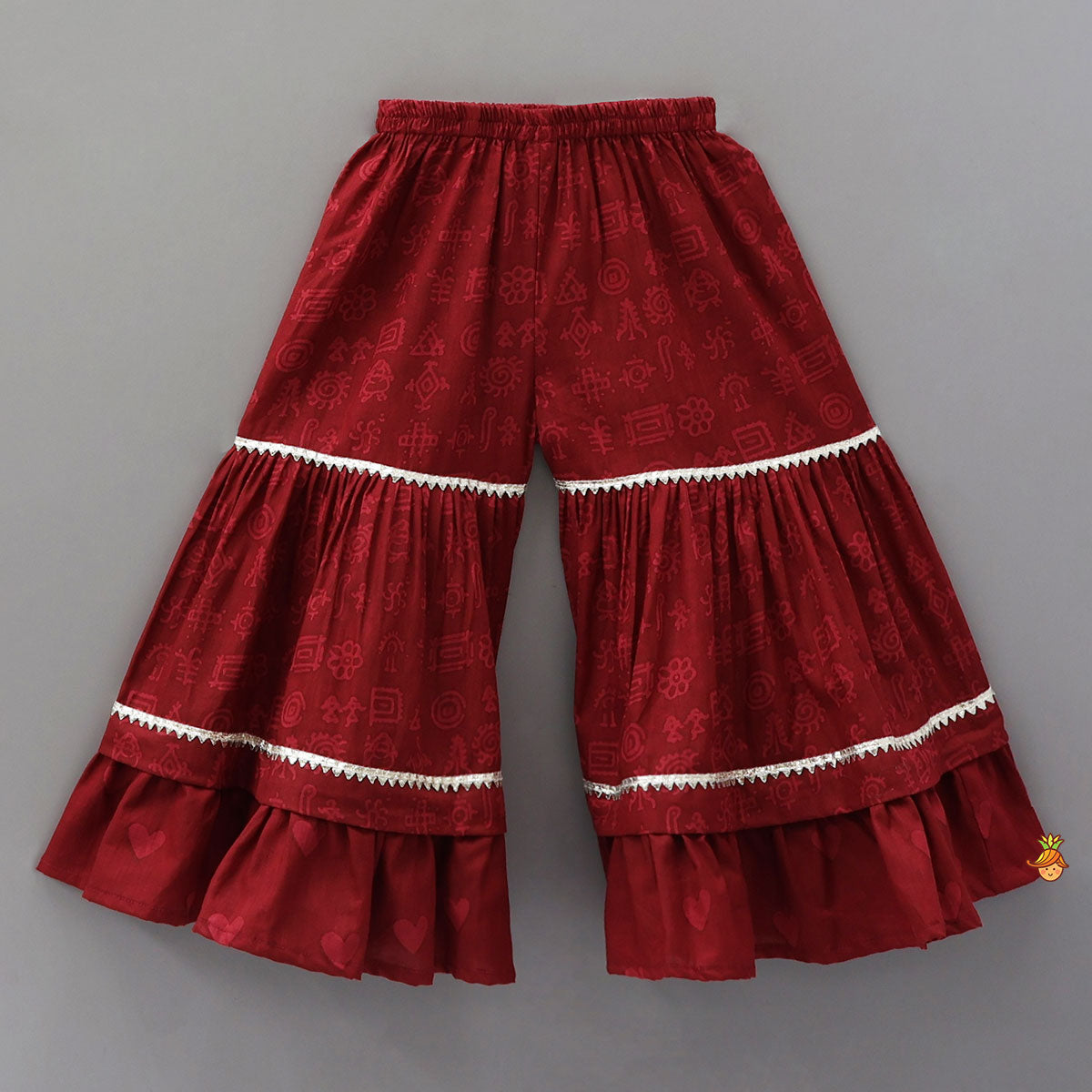 Heart Printed Strappy Kurti And Layered Sharara With Matching Dupatta