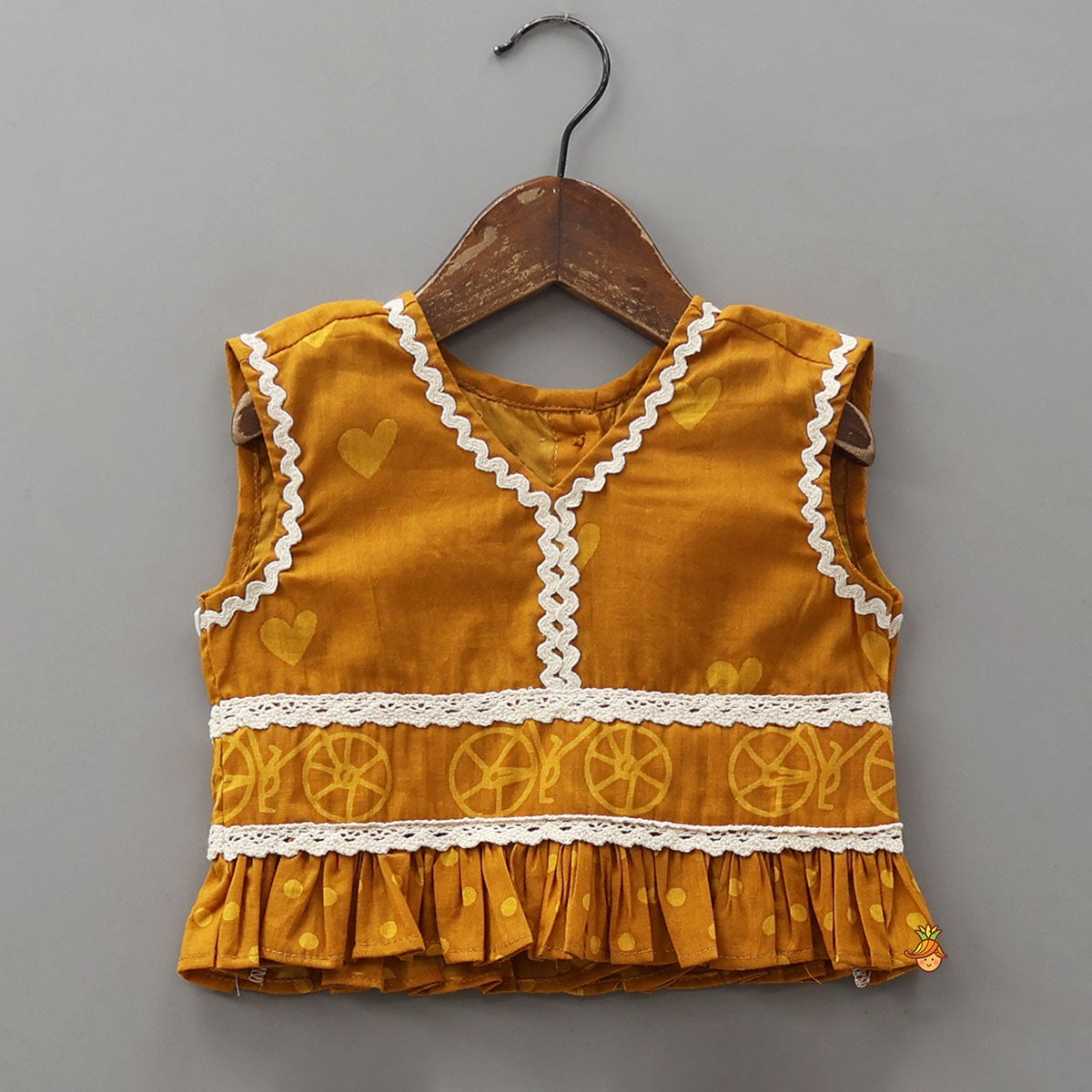 Elegant V-Neck Printed Top With Matching Lehenga