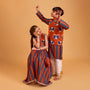 Vertical Striped Ethnic Kurta With Printed Jacket And Pyjama twinning model image 1