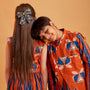 Vertical Striped Ethnic Kurta With Printed Jacket And Pyjama twinning model image 4