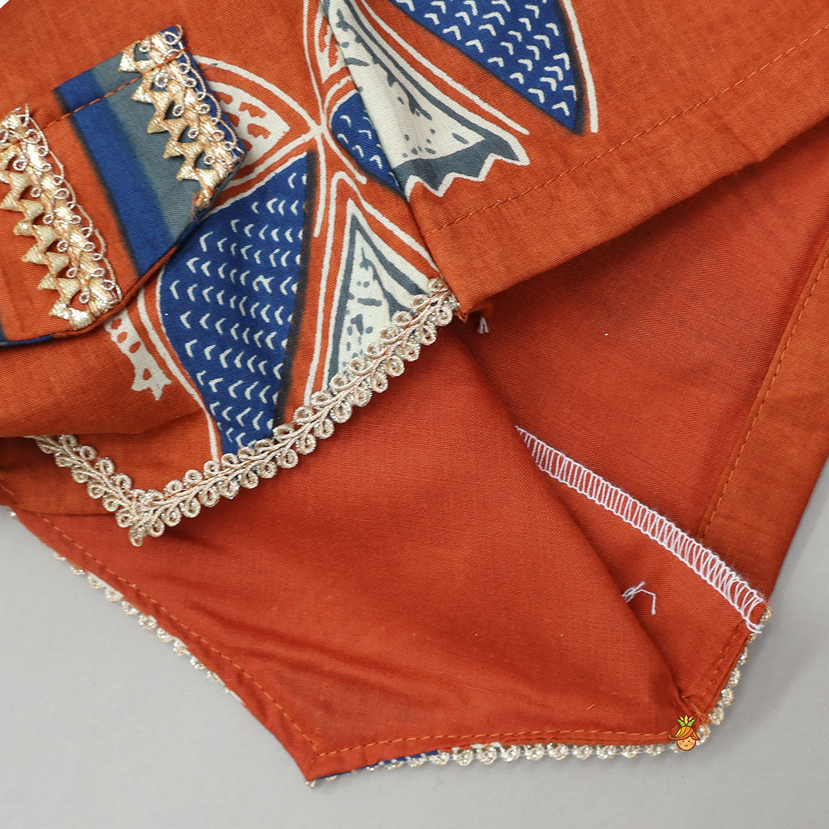 Faux Pocket Printed Top And Striped Lehenga