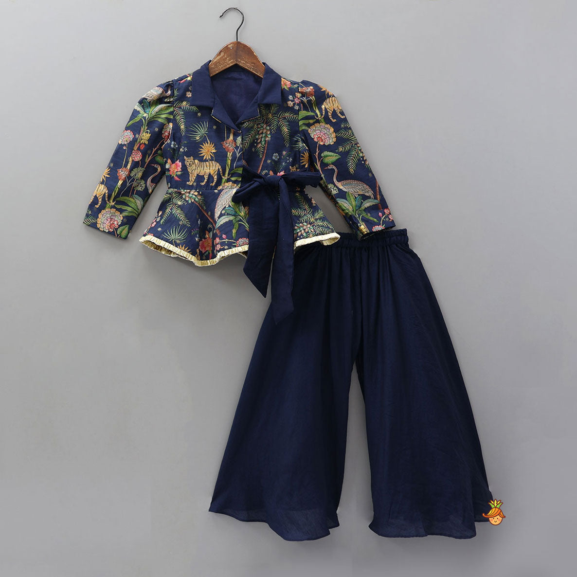 Printed Jacket Style Peplum Top And Flared Palazzo