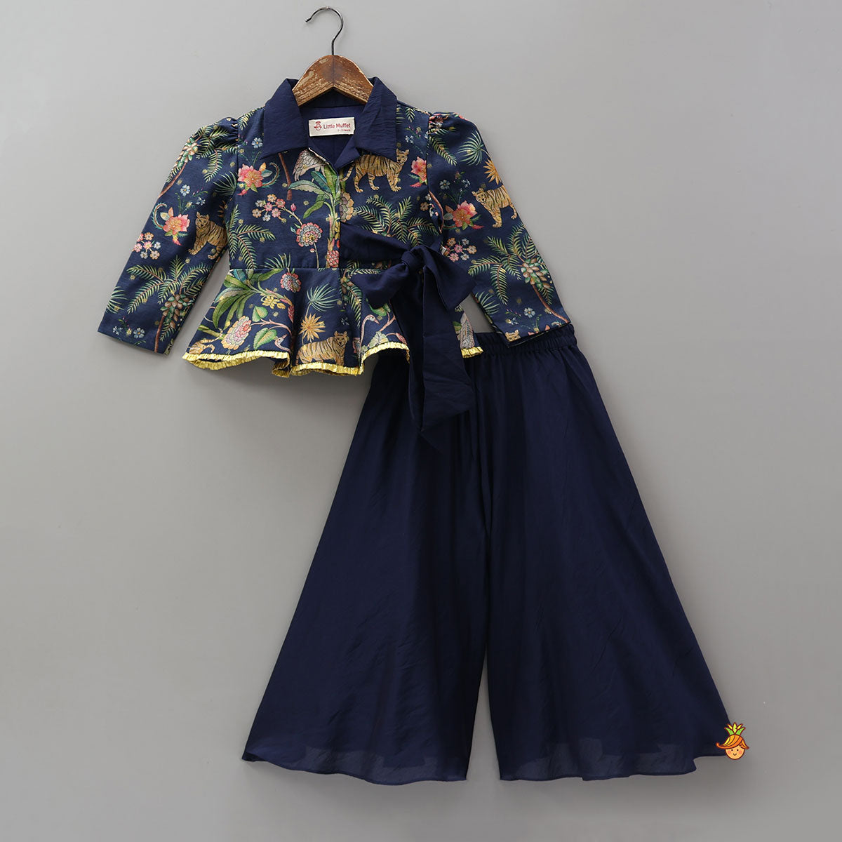 Printed Jacket Style Peplum Top And Flared Palazzo