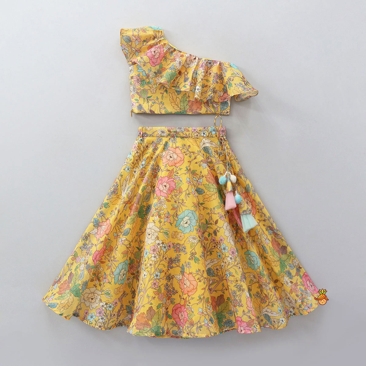 One-Shoulder Ruffled Crop Top And Lehenga