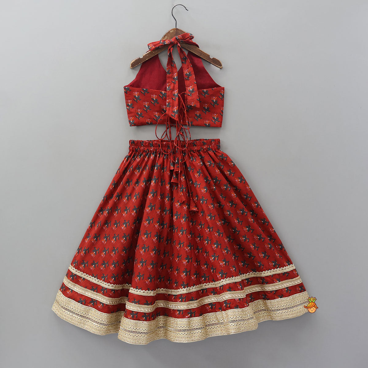 Floral Embellished Halter Neck Top And Lehenga