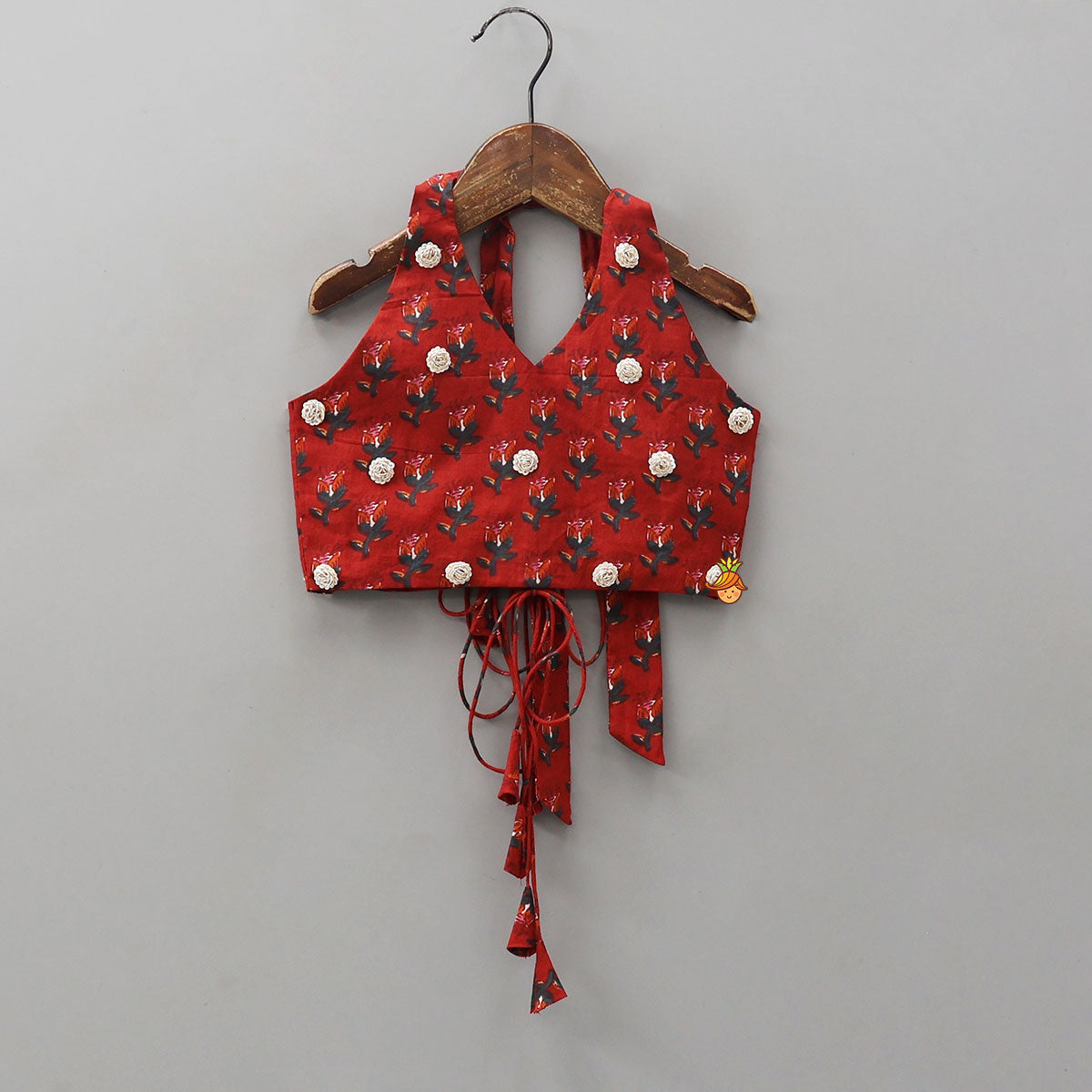 Floral Embellished Halter Neck Top And Lehenga