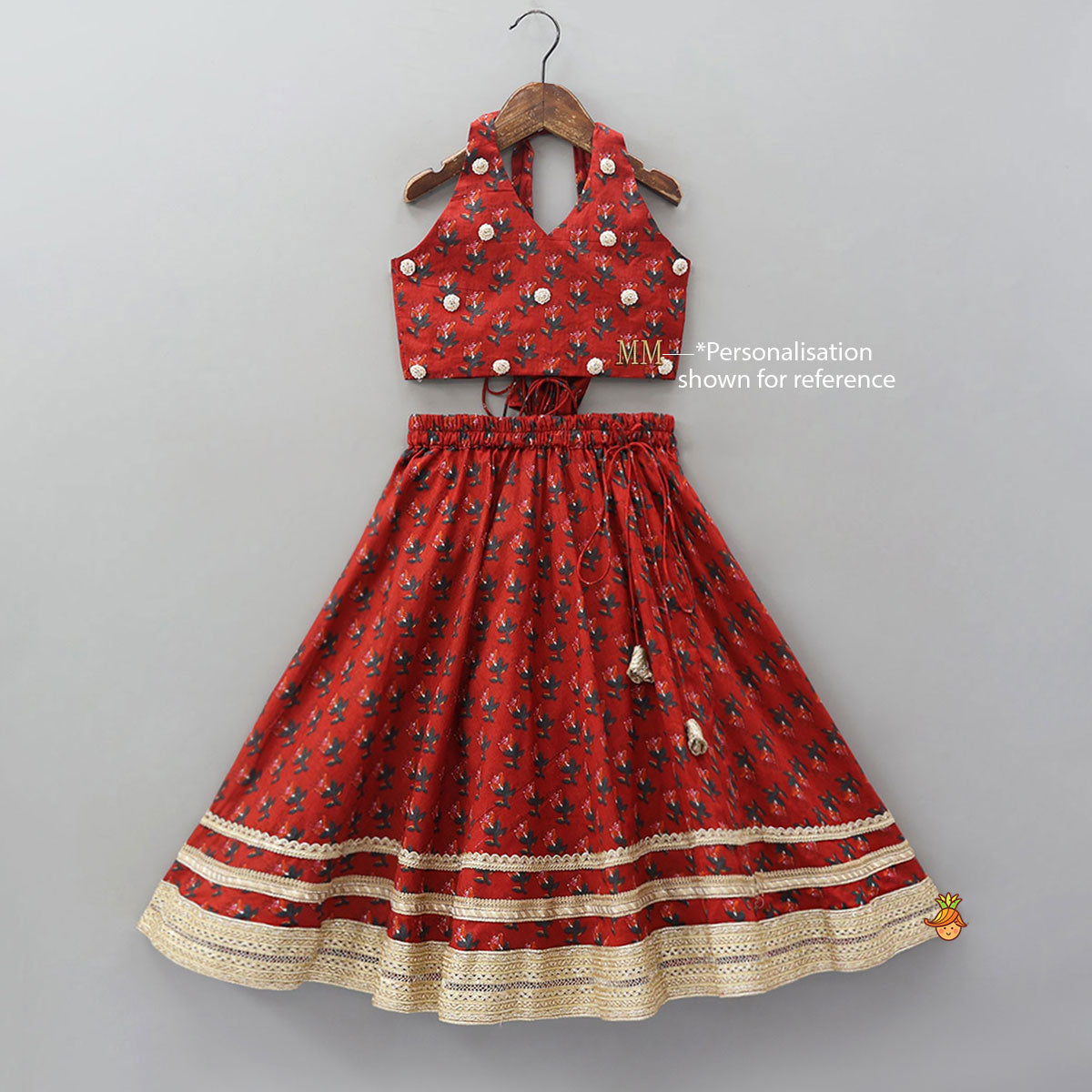 Floral Embellished Halter Neck Top And Lehenga