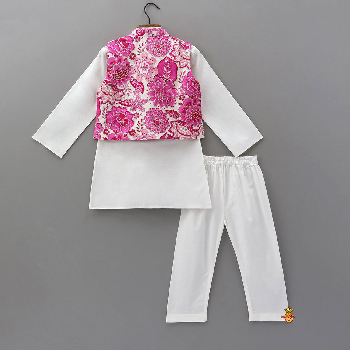 Ethnic Kurta With Adorable Floral Work Jacket And Pyjama