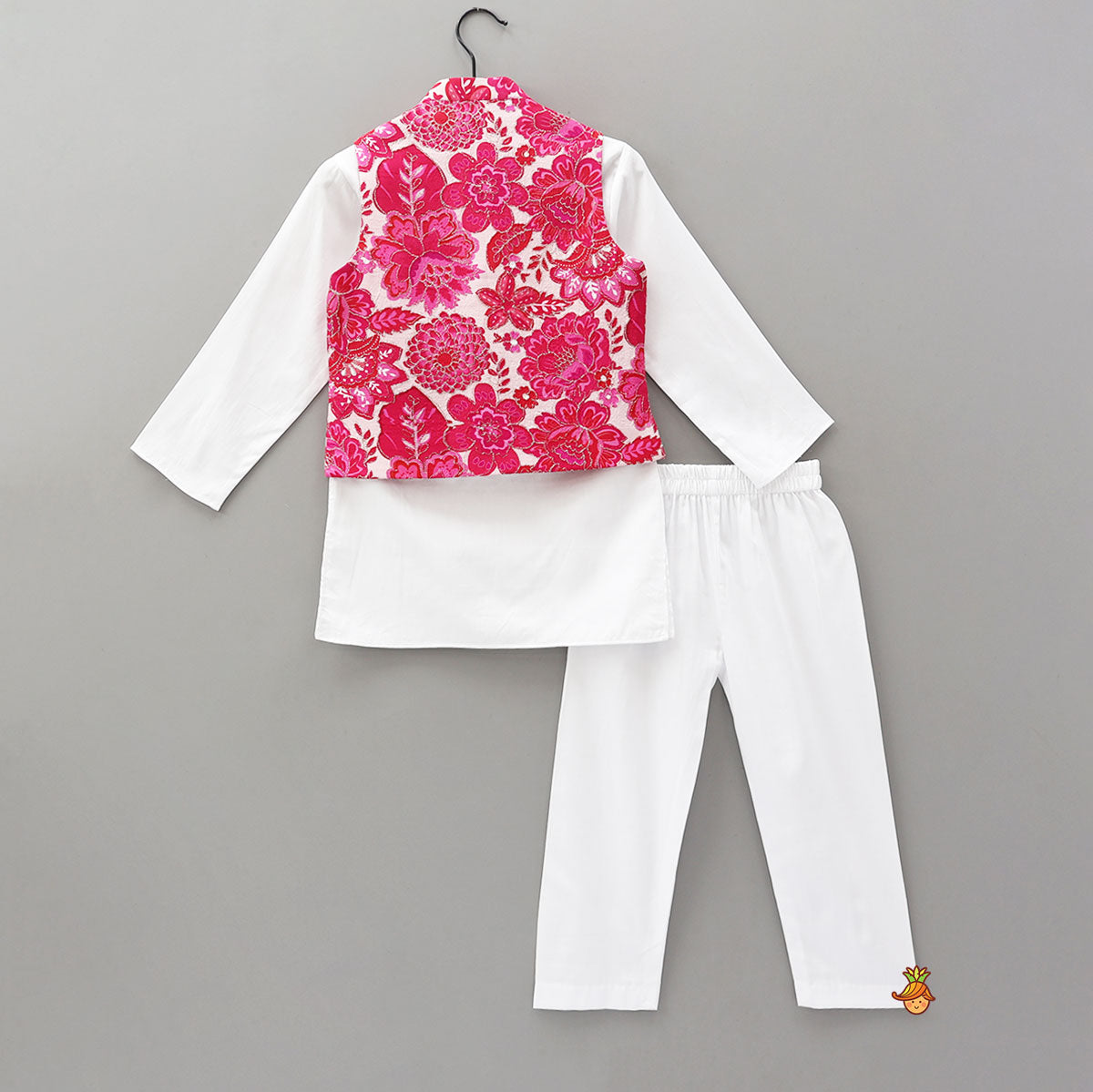Ethnic Kurta With Adorable Floral Work Jacket And Pyjama