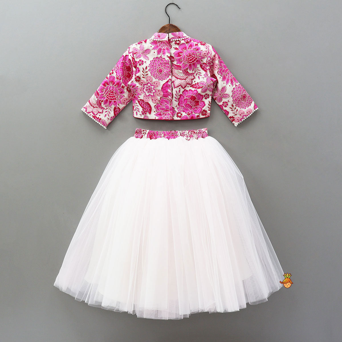 Stand Collar Elegant Top And Floral Tassels Embellished Lehenga