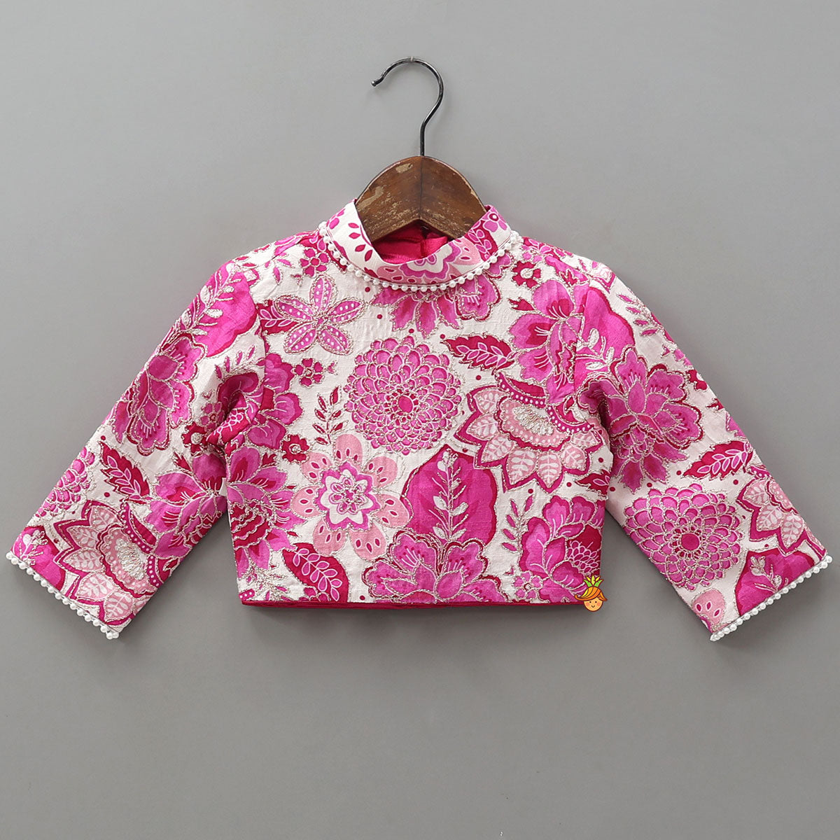 Stand Collar Elegant Top And Floral Tassels Embellished Lehenga