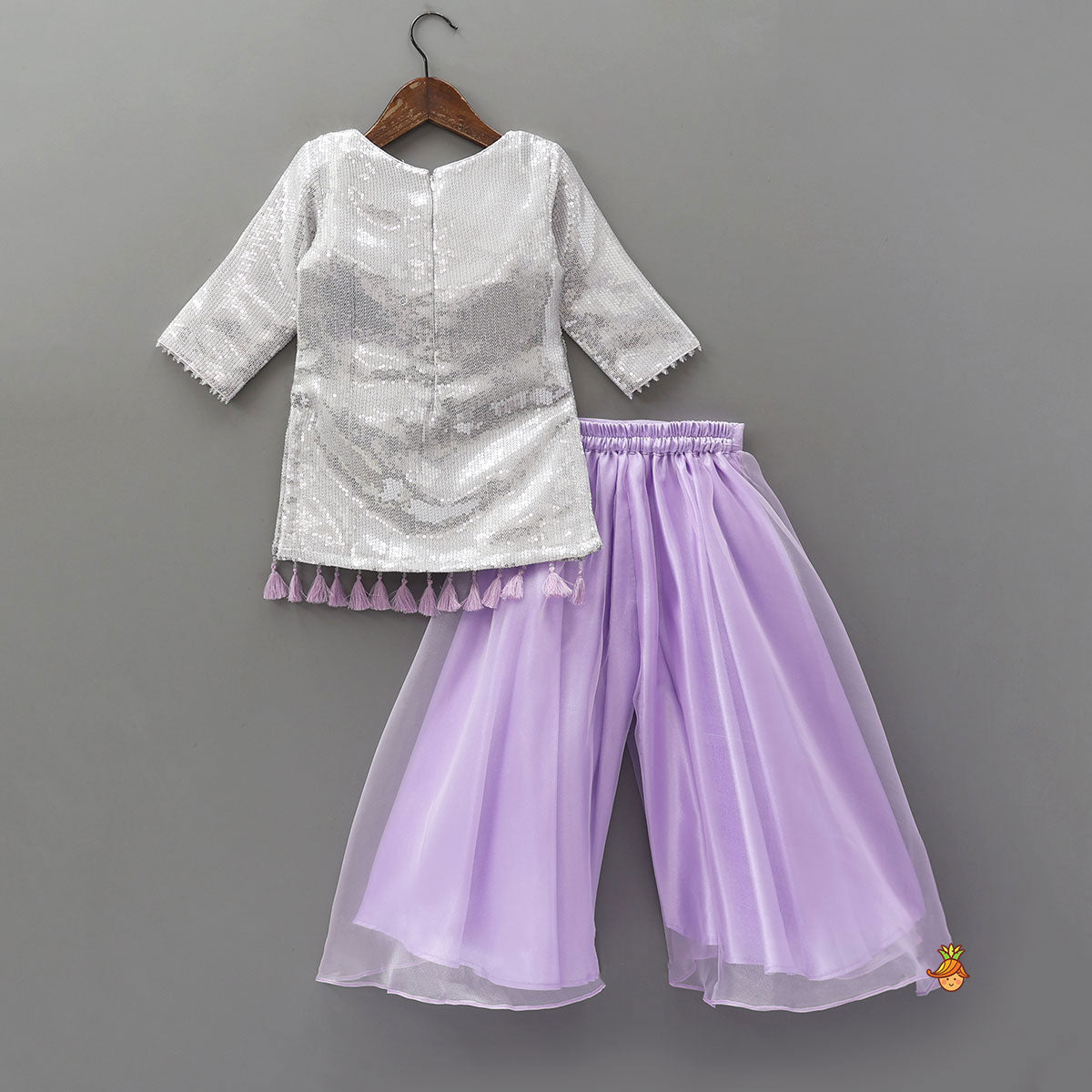 Heavy Sequined Kurti With Shimmery Palazzo And Matching Dupatta