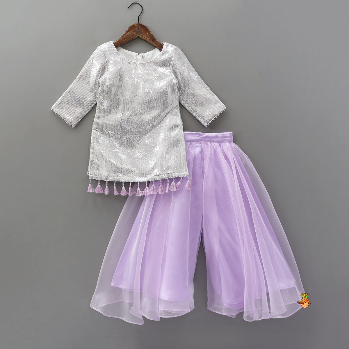 Heavy Sequined Kurti With Shimmery Palazzo And Matching Dupatta