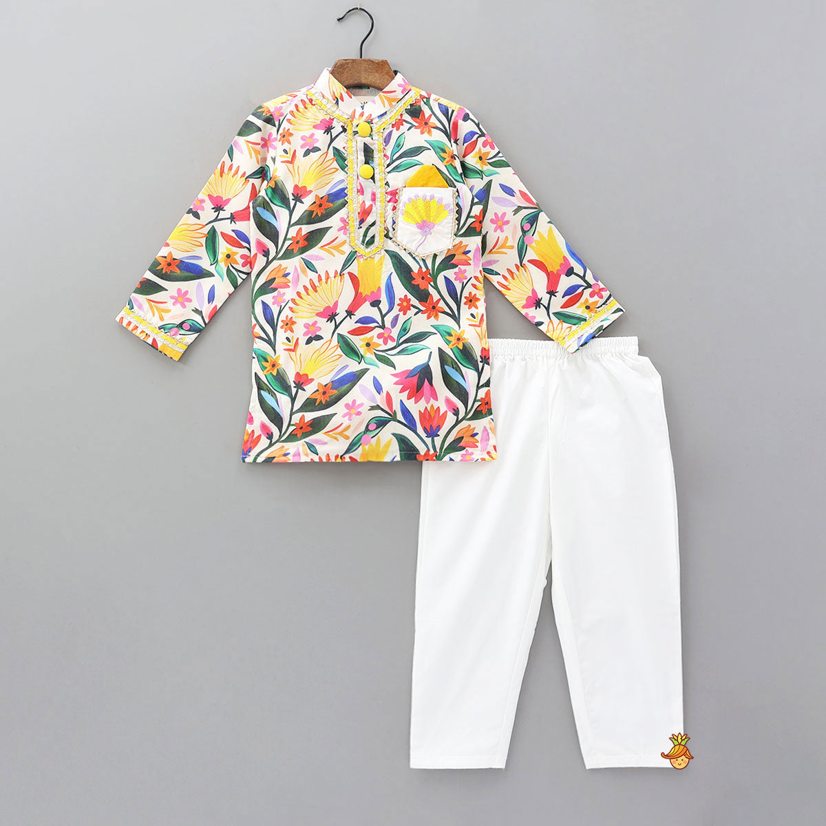 Pocket Square Detail Colourful Kurta And Pyjama