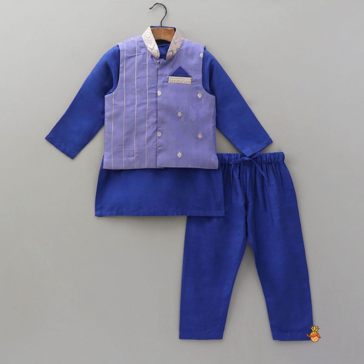 Ethnic Kurta With Brocade Jacket And Matching Pyjama