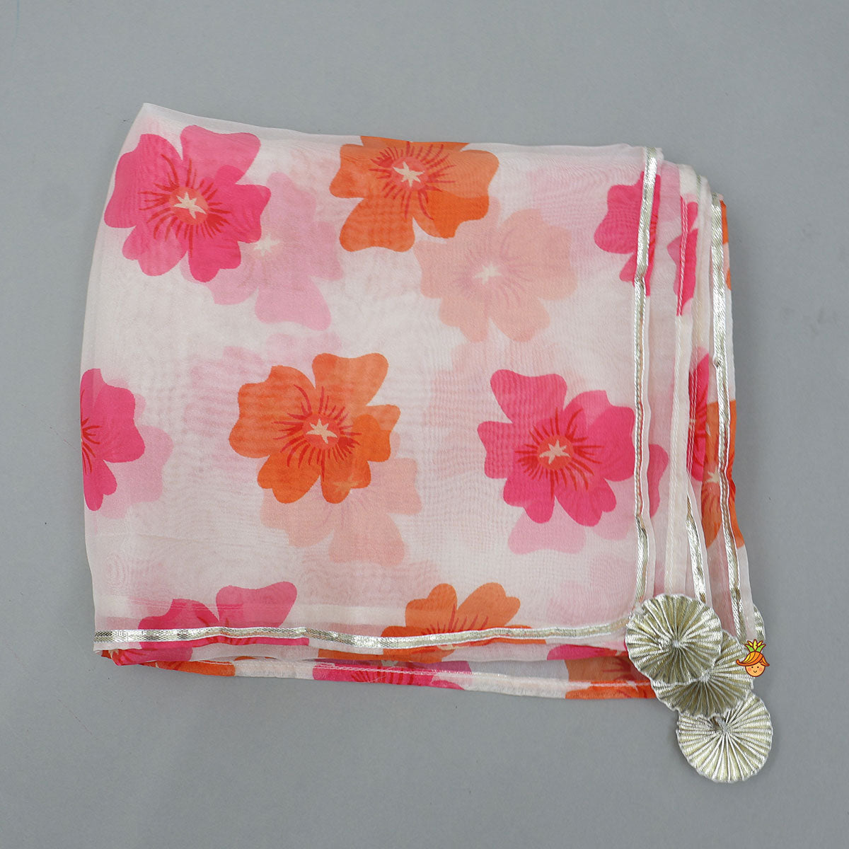 Colourful Pom Pom?Enhanced Top And Palazzo-Style Pant With Contrasting Dupatta