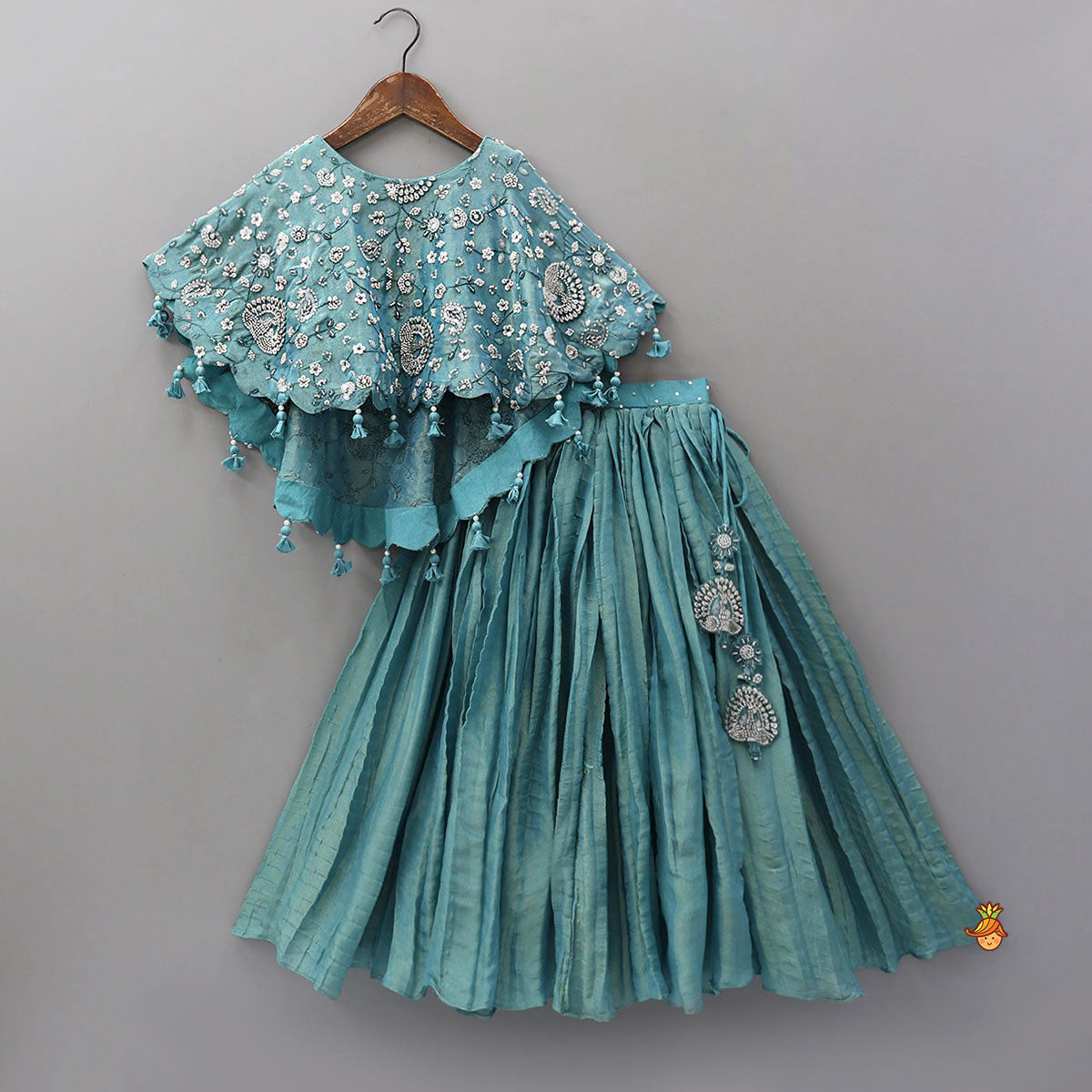 Heavy Embroidered High-Low Shimmery Top And Lehenga