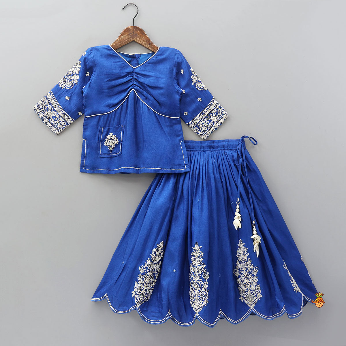 Patch Pocket Detail Stylish Kurti And Lehenga